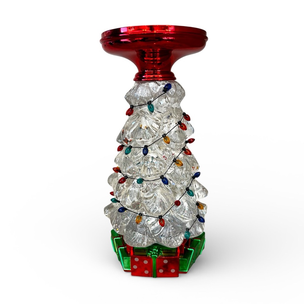 ⭐️ Bath & Body Works WATER GLOBE CHRISTMAS TREE 3 Wick PEDESTAL Candle Holder